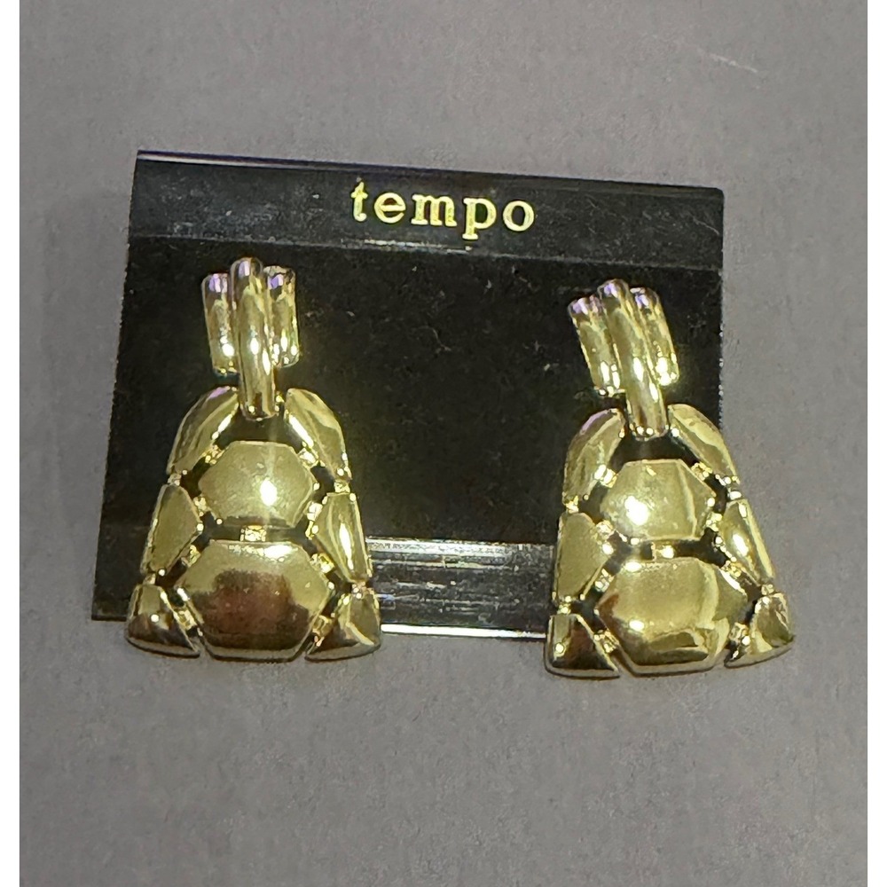 Tempo Geometric Mosaic Drop Earrings Womens OS Gold Excellent Vintage‎ Style